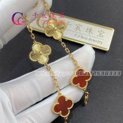 Van Cleef & Arpels Vintage Alhambra Bracelet 5 Motifs Guilloché Yellow Gold And Carnelian