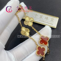 Van Cleef & Arpels Vintage Alhambra Bracelet 5 Motifs Guilloché Yellow Gold And Carnelian