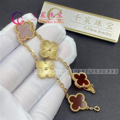 Van Cleef & Arpels Vintage Alhambra Bracelet 5 Motifs Guilloché Yellow Gold And Carnelian