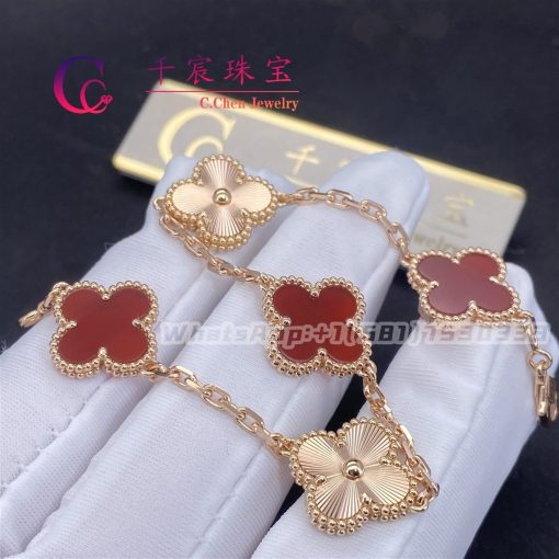 Van Cleef & Arpels Vintage Alhambra Bracelet 5 Motifs Rose Gold And Carnelian VCARP7RP00