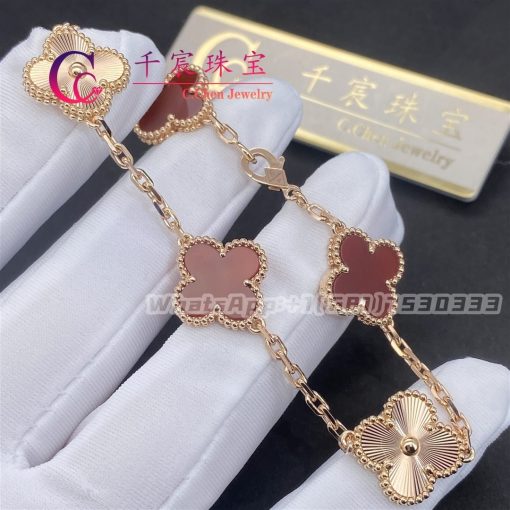 Van Cleef & Arpels Vintage Alhambra Bracelet 5 Motifs Rose Gold And Carnelian VCARP7RP00