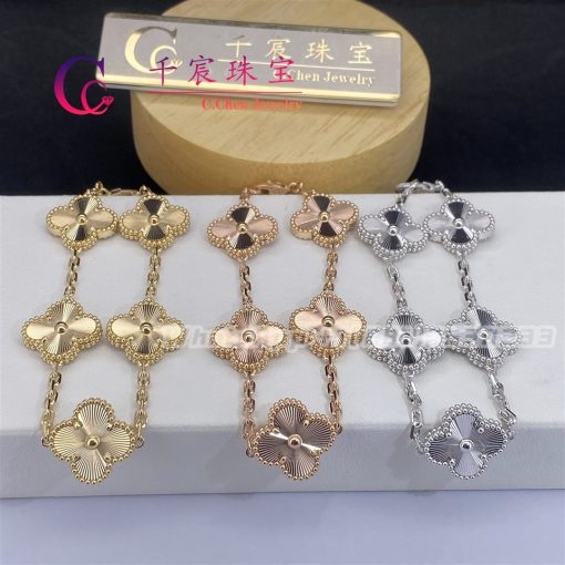 Van Cleef & Arpels Vintage Alhambra Bracelet 5 Motifs Guilloché Rose Gold