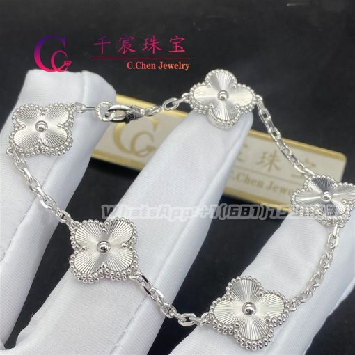 Van Cleef & Arpels Vintage Alhambra Bracelet 5 Motifs guilloché rhodium plated white gold VCARP9XE00