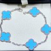 Van Cleef & Arpels Vintage Alhambra Bracelet 5 Motifs White Gold And Turquoise