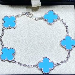 Van Cleef & Arpels Vintage Alhambra Bracelet 5 Motifs White Gold And Turquoise