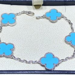 Van Cleef & Arpels Vintage Alhambra Bracelet 5 Motifs White Gold And Turquoise