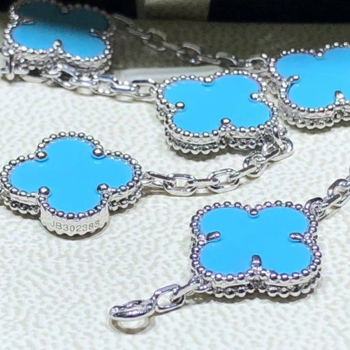 Van Cleef & Arpels Vintage Alhambra Bracelet 5 Motifs White Gold And Turquoise