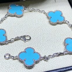 Van Cleef & Arpels Vintage Alhambra Bracelet 5 Motifs White Gold And Turquoise