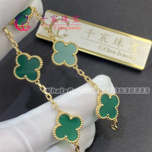 Van Cleef Arpels Vintage Alhambra Bracelet 5 Motifs Green Chalcedony