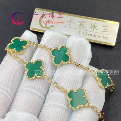 Van Cleef Arpels Vintage Alhambra Bracelet 5 Motifs Green Chalcedony