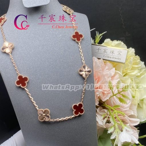 Van Cleef & Arpels Vintage Alhambra Necklace 10 Motifs guilloché rose gold And Carnelian