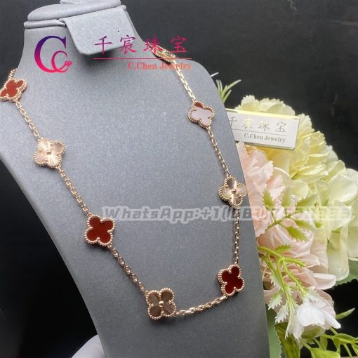 Van Cleef & Arpels Vintage Alhambra Necklace 10 Motifs guilloché rose gold And Carnelian