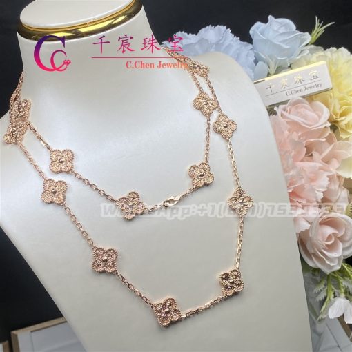 Van Cleef & Arpels Vintage Alhambra Long Necklace 20 Motifs Rose Gold VCARN9T000