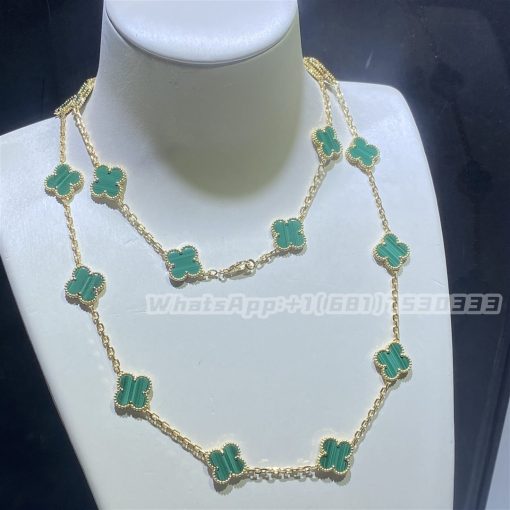 Van Cleef & Arpels Vintage Alhambra Long Necklace, 20 Motifs Yellow Gold Malachite VCARL88100