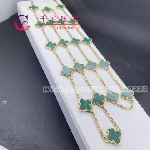 Van Cleef & Arpels Vintage Alhambra Long Necklace, 20 Motifs Yellow Gold Malachite VCARL88100