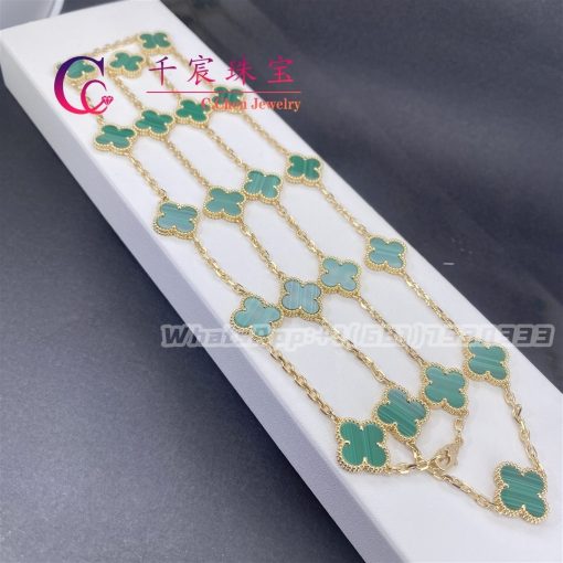 Van Cleef & Arpels Vintage Alhambra Long Necklace, 20 Motifs Yellow Gold Malachite VCARL88100