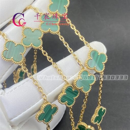 Van Cleef & Arpels Vintage Alhambra Long Necklace, 20 Motifs Yellow Gold Malachite VCARL88100