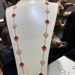 Van Cleef & Arpels Vintage Alhambra Long Necklace 20 Motifs Rose Gold Carnelian