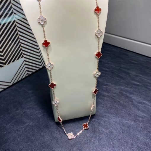 Van Cleef & Arpels Vintage Alhambra Long Necklace 20 Motifs Rose Gold Carnelian