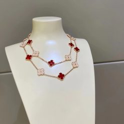 Van Cleef & Arpels Vintage Alhambra Long Necklace 20 Motifs Rose Gold Carnelian