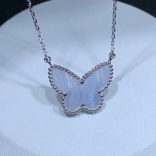 Van Cleef & Arpels Lucky Alhambra Butterfly Pendant White Gold Chalcedony