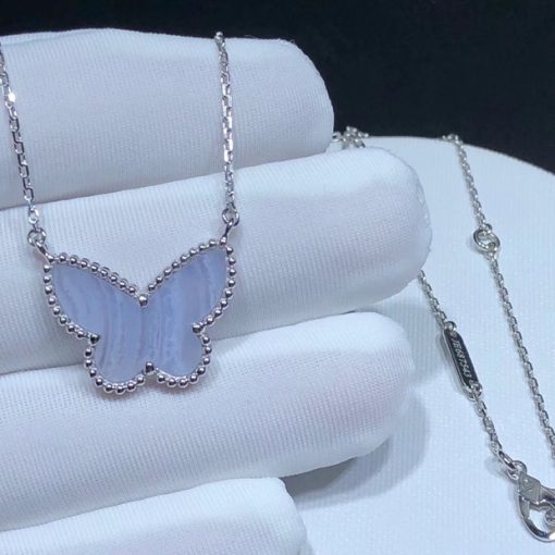 Van Cleef & Arpels Lucky Alhambra Butterfly Pendant White Gold Chalcedony