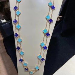 Van Cleef & Arpels Vintage Alhambra Long Necklace, 20 Motifs Yellow Gold Lapis Lazuli