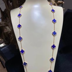 Van Cleef & Arpels Vintage Alhambra Long Necklace, 20 Motifs Yellow Gold Lapis Lazuli