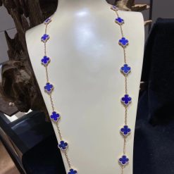 Van Cleef & Arpels Vintage Alhambra Long Necklace, 20 Motifs Yellow Gold Lapis Lazuli