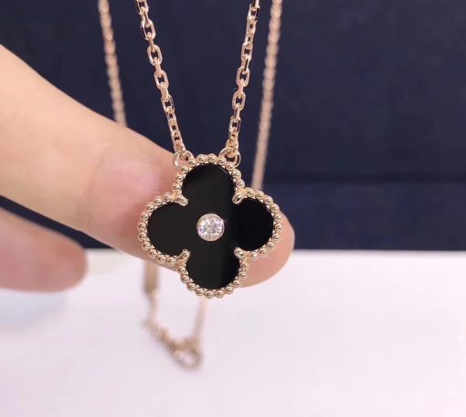 Van Cleef & Arpels Vintage Alhambra Pendant Onyx and Diamond