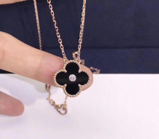 Van Cleef & Arpels Vintage Alhambra Pendant Onyx and Diamond