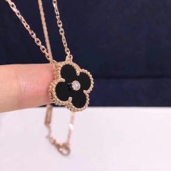 Van Cleef & Arpels Vintage Alhambra Pendant Onyx and Diamond