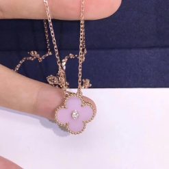 Van Cleef & Arpels Vintage Alhambra 2015 Holiday Necklace Rose Gold Pink Ceramic