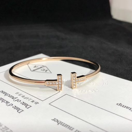 Tiffany T Wire Bracelet in Rose Gold with Diamonds 60010767