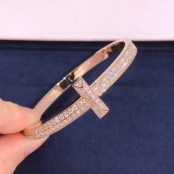 Tiffany T T1 Wide Diamond Hinged Bangle in 18k Rose Gold 68127297