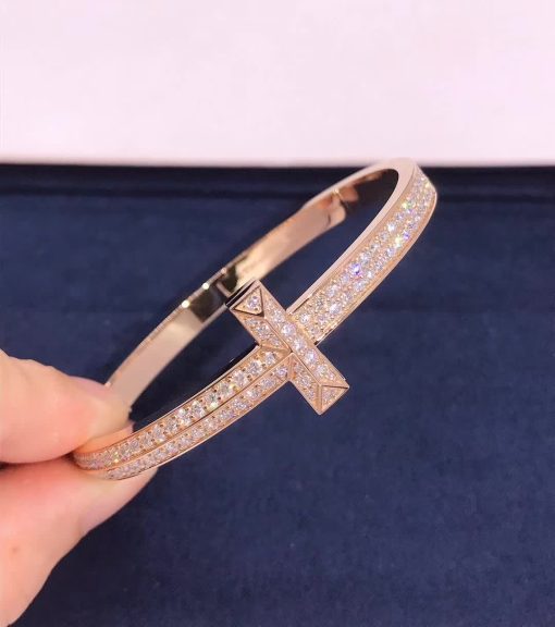 Tiffany T T1 Wide Diamond Hinged Bangle in 18k Rose Gold 68127297