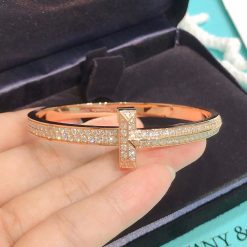 Tiffany T T1 Wide Diamond Hinged Bangle in 18k Rose Gold 68127297