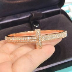 Tiffany T T1 Wide Diamond Hinged Bangle in 18k Rose Gold 68127297