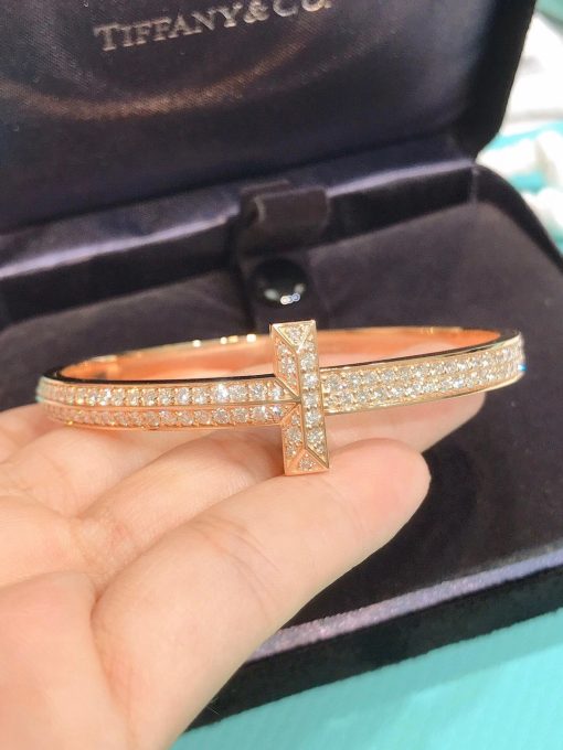 Tiffany T T1 Wide Diamond Hinged Bangle in 18k Rose Gold 68127297