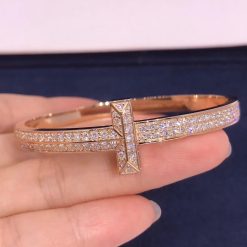 Tiffany T T1 Wide Diamond Hinged Bangle in 18k Rose Gold 68127297