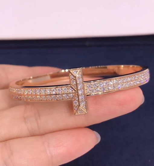 Tiffany T T1 Wide Diamond Hinged Bangle in 18k Rose Gold 68127297