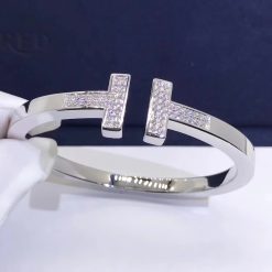 Tiffany T Pavé Diamond Square Bracelet in 18k White Gold 60010797