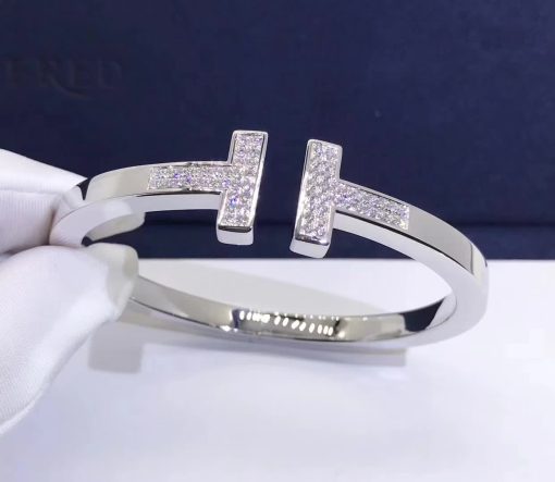 Tiffany T Pavé Diamond Square Bracelet in 18k White Gold 60010797