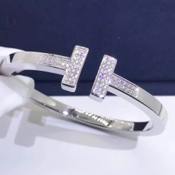 Tiffany T Pavé Diamond Square Bracelet in 18k White Gold 60010797