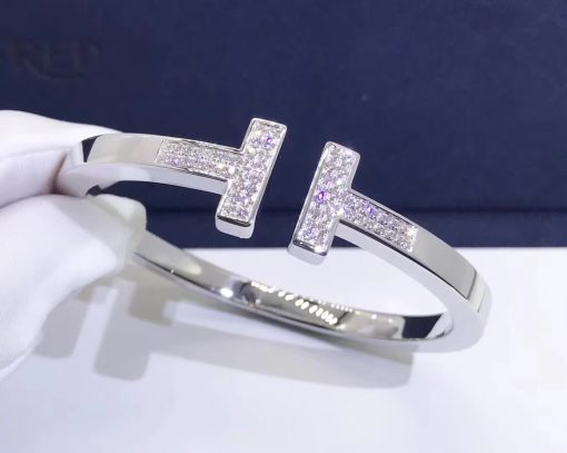 Tiffany T Pavé Diamond Square Bracelet in 18k White Gold 60010797