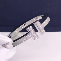 Tiffany T Pavé Diamond Square Bracelet in 18k White Gold 60010797