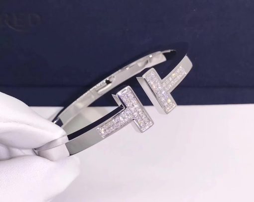 Tiffany T Pavé Diamond Square Bracelet in 18k White Gold 60010797