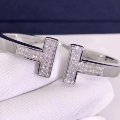 Tiffany T Pavé Diamond Square Bracelet in 18k White Gold 60010797