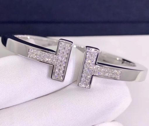 Tiffany T Pavé Diamond Square Bracelet in 18k White Gold 60010797