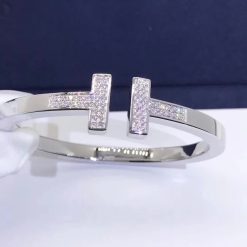 Tiffany T Pavé Diamond Square Bracelet in 18k White Gold 60010797